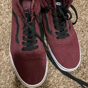 Burgundy and black hightop Vans